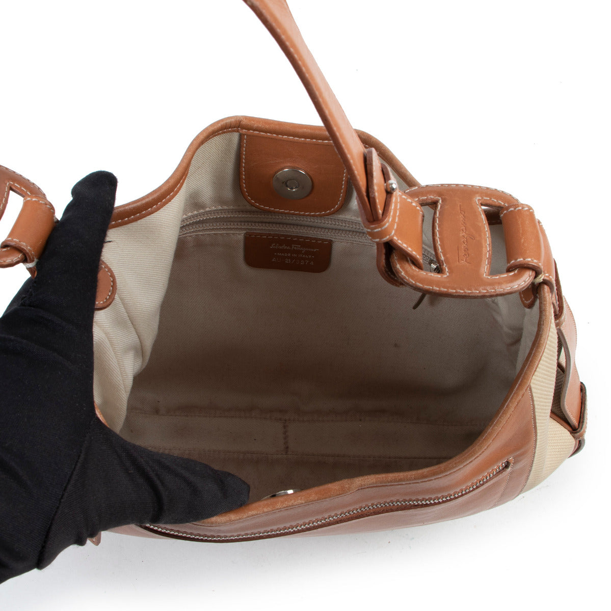 Salvatore Ferragamo Beige Canvas Shoulder Bag