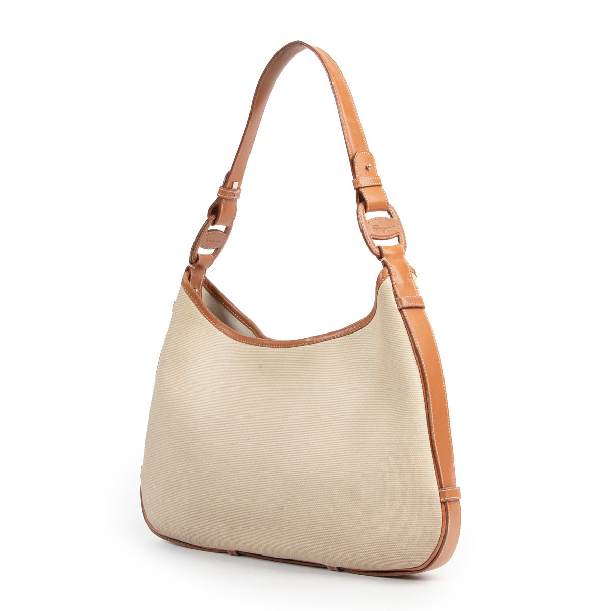Salvatore Ferragamo Beige Canvas Shoulder Bag