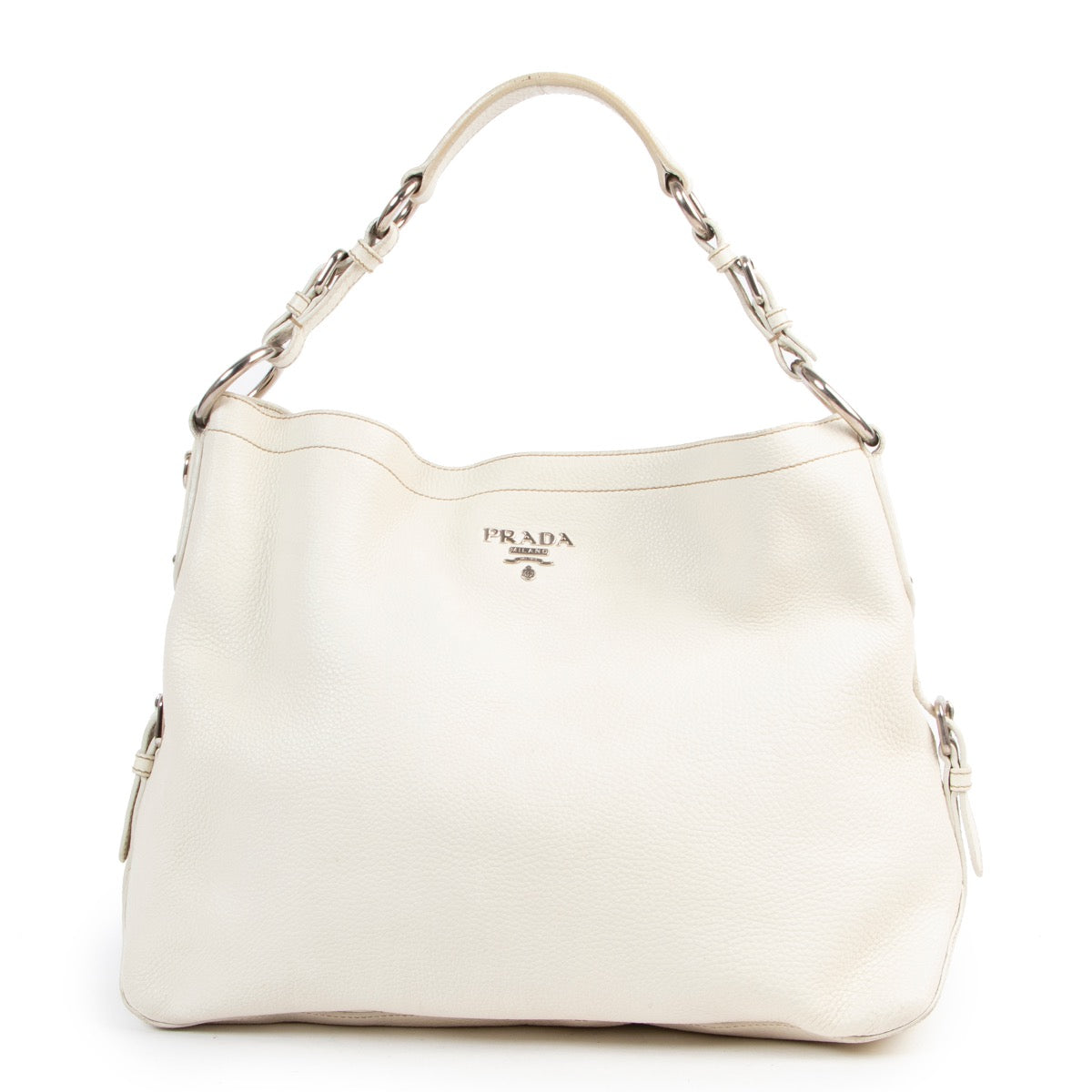 Shop safe online authentic second hand Prada white shoulder bag at the right price at Labellov.com.