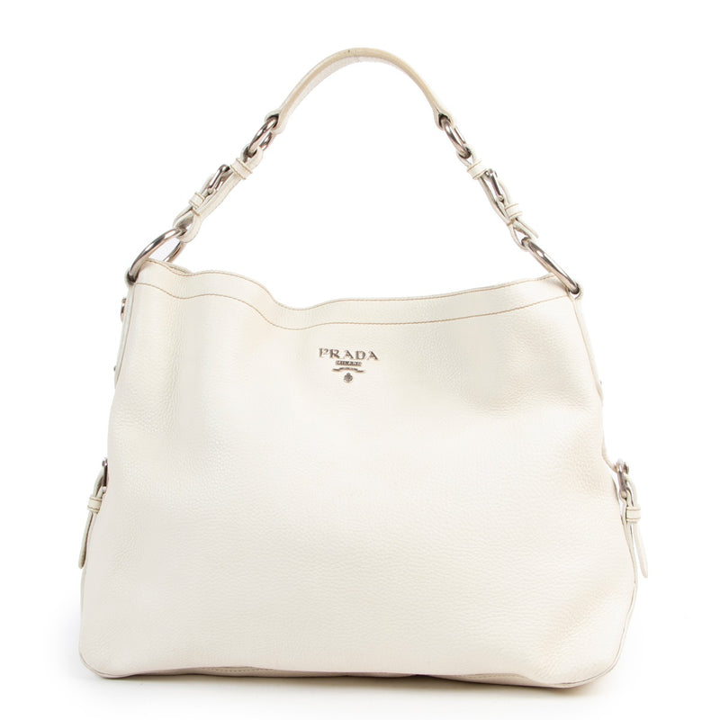 Shop safe online authentic second hand Prada white shoulder bag at the right price at Labellov.com.