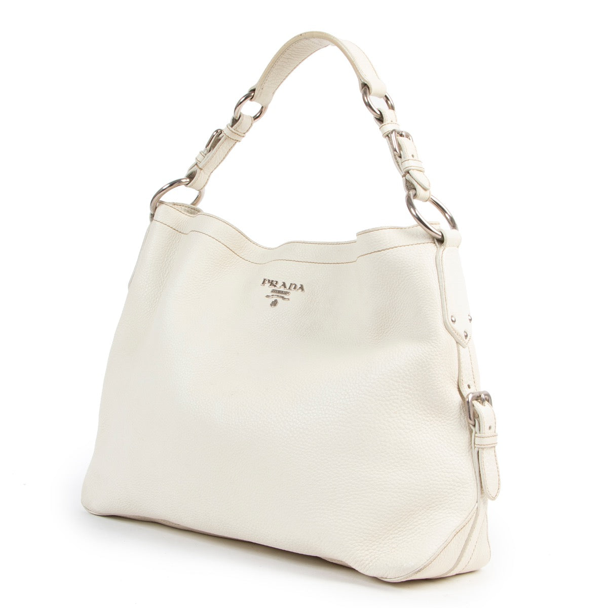 Shop safe online authentic second hand Prada white shoulder bag at the right price at Labellov.com.