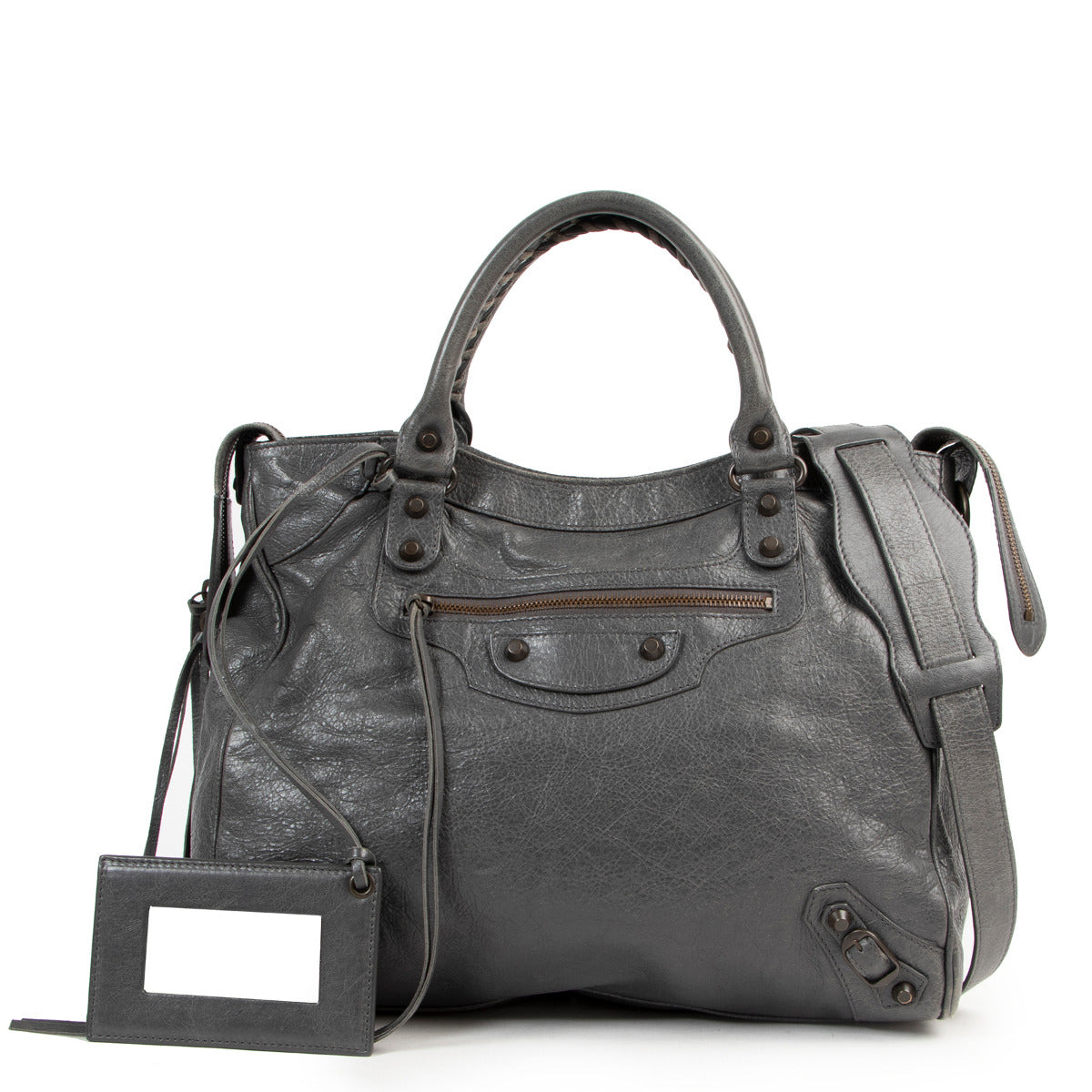 Balenciaga Agneau Classic Velo Gris Tarmac Shoulder Bag for the best price at Labellov secondhand luxury in Antwerp
