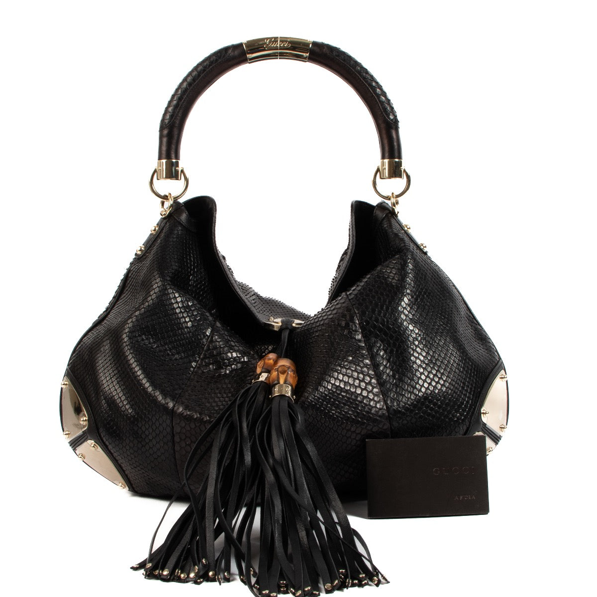 Shop an authentic preloved Gucci Black Indy Hobo Python Leather Tote Bag on Labellov.com