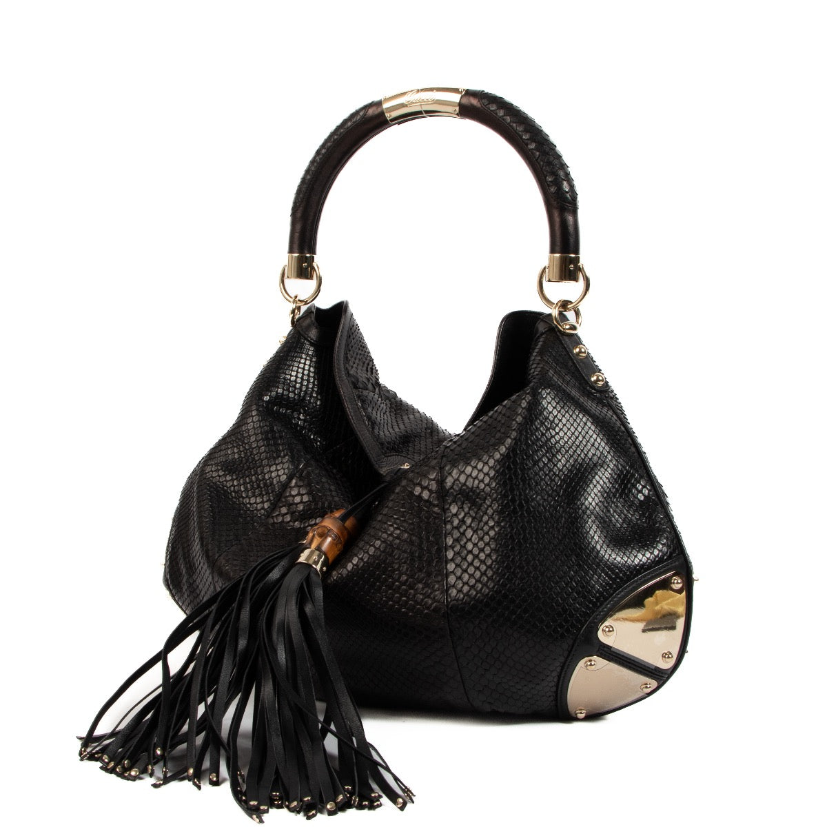 Shop an authentic preloved Gucci Black Indy Hobo Python Leather Tote Bag on Labellov.com