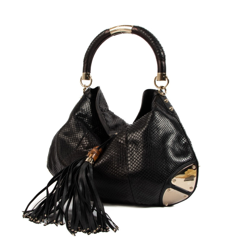 Shop an authentic preloved Gucci Black Indy Hobo Python Leather Tote Bag on Labellov.com