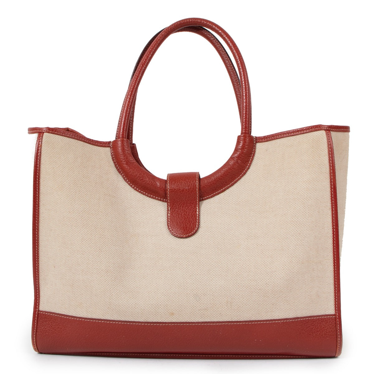 Buy an authentic second hand Delvaux Beige Canvas Shopper Bag in very good condition at Labellov.com
