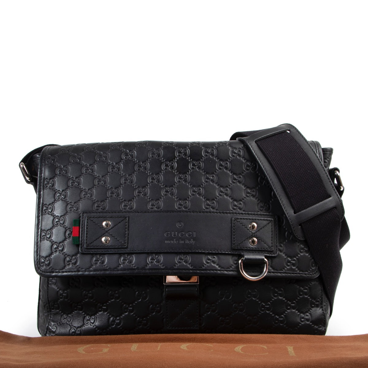 Shop safe online authentic second hand Gucci Black Monogram Leather Messenger Bag. Buy online Gucci Black Monogram Leather Messenger Bag in a safe way. Shop Gucci Black Monogram Leather Messenger Bag online safely.