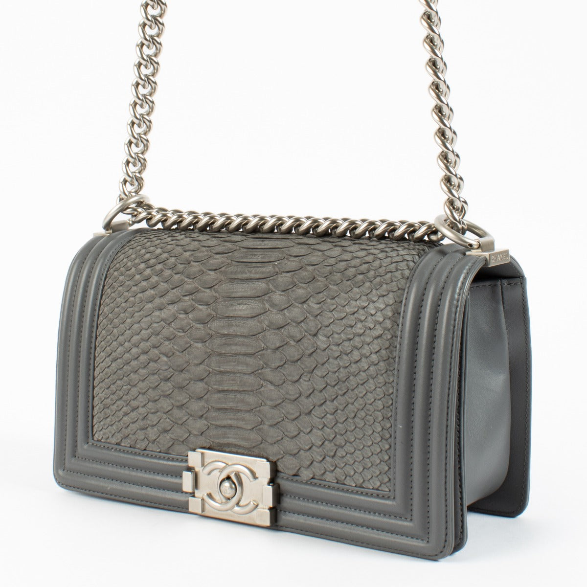 shop 100% authentic second hand Chanel Grey Python Medium Boy Bag on Labellov.com
