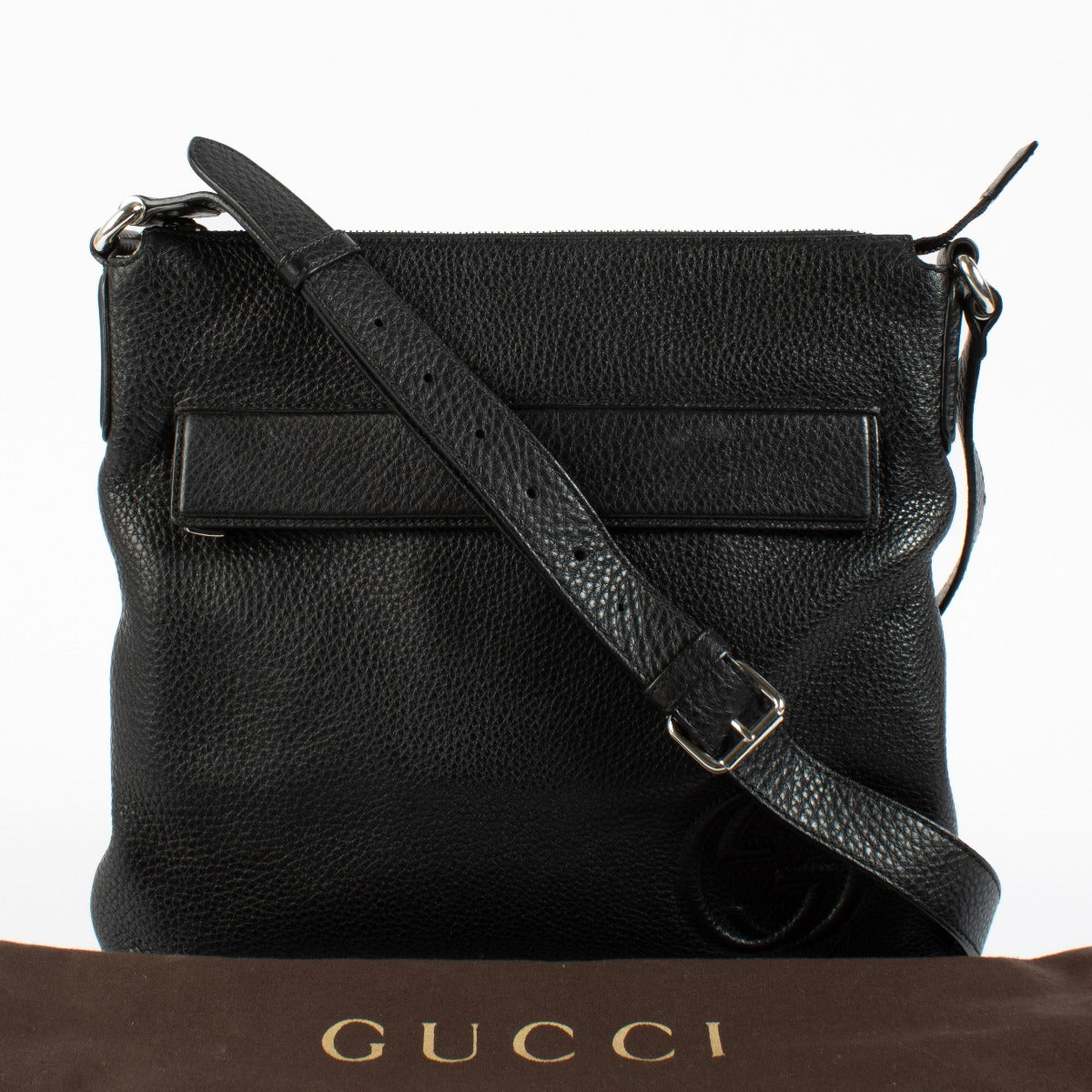 Gucci Zwart Leren Interlocking G Messenger Tas