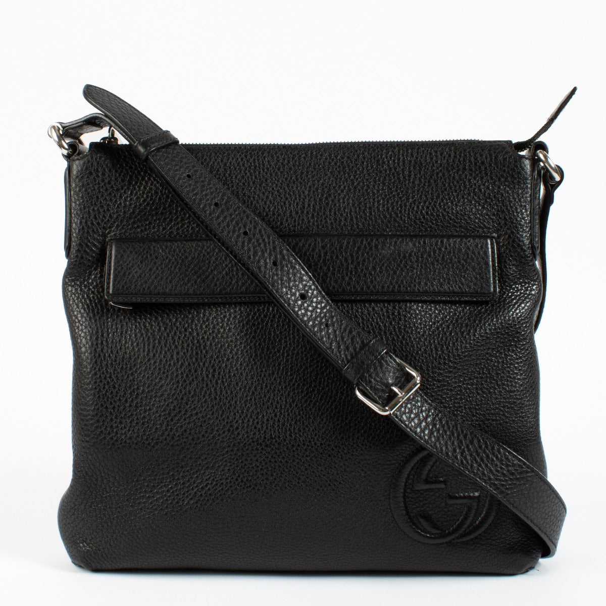 Gucci Zwart Leren Interlocking G Messenger Tas