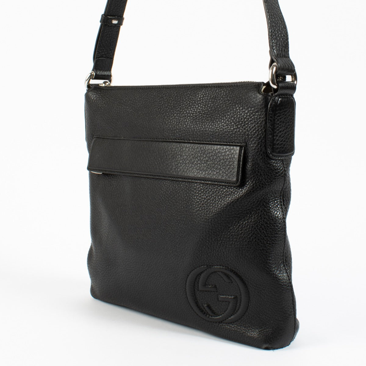 Gucci Zwart Leren Interlocking G Messenger Tas