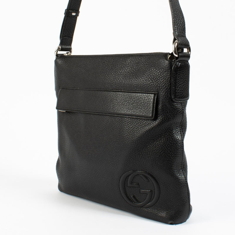Sac bandoulière Gucci en cuir noir avec G entrelacés