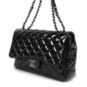 Shop safe online at Labellov in Antwerp this 100% authentic second hand Chanel Black Patent Leather Single Classic Flap Bag