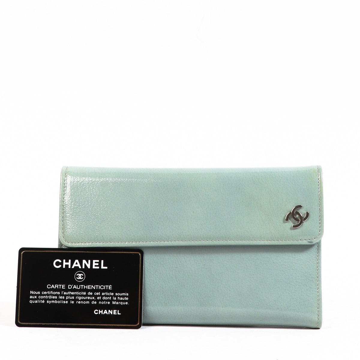 Chanel Turquoise Patent Leather Classic CC Long Wallet