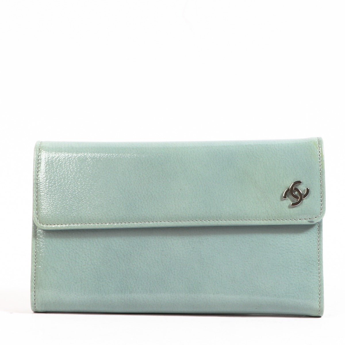 Chanel Turquoise Patent Leather Classic CC Long Wallet