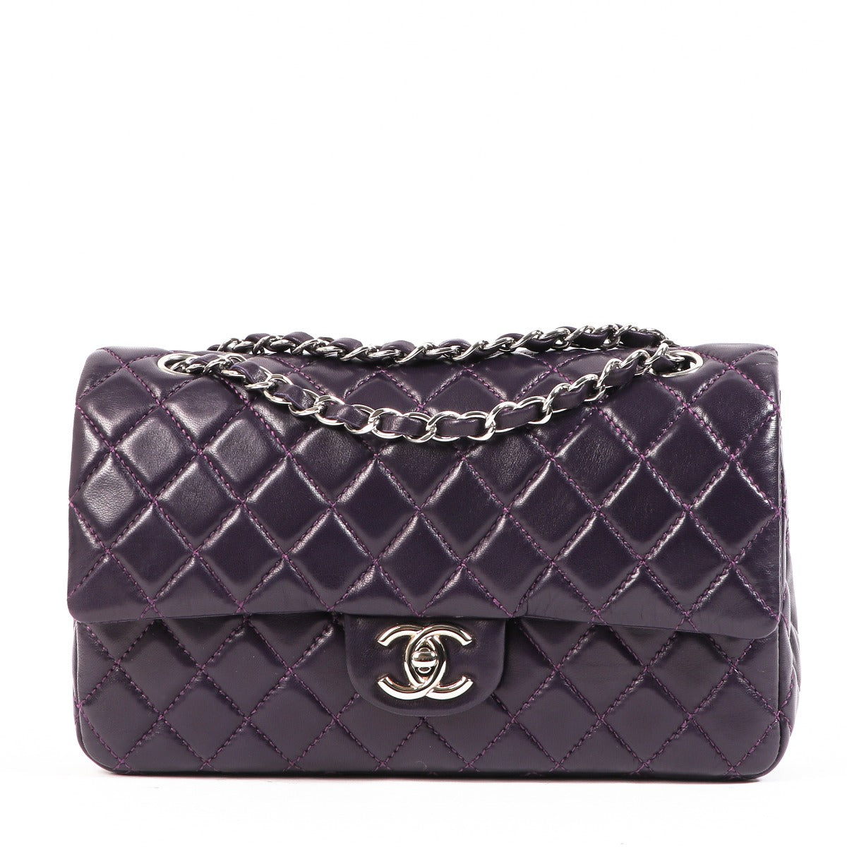 Chanel Aubergine Purple Lambskin Classic Flap Bag