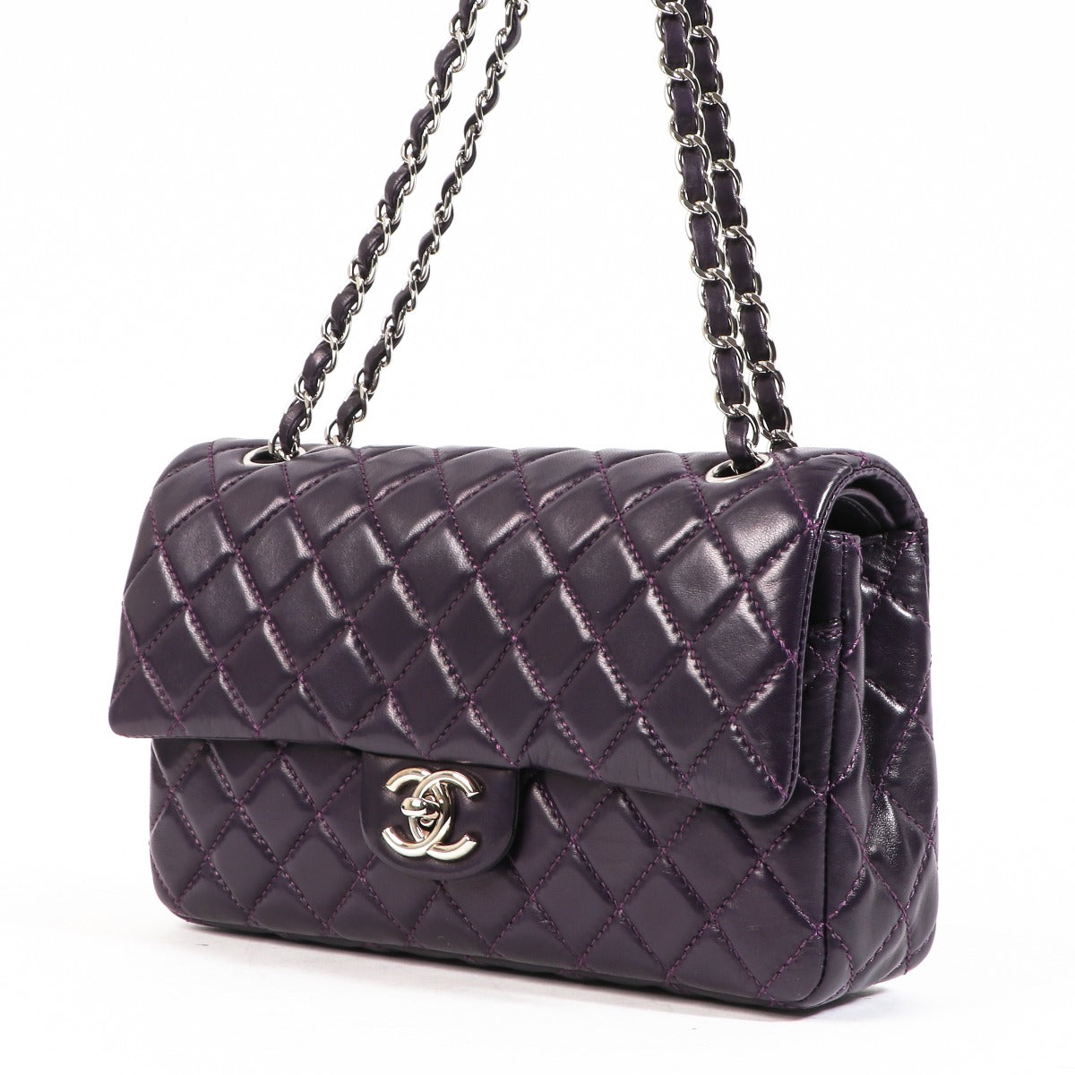 Chanel Aubergine Purple Lambskin Classic Flap Bag