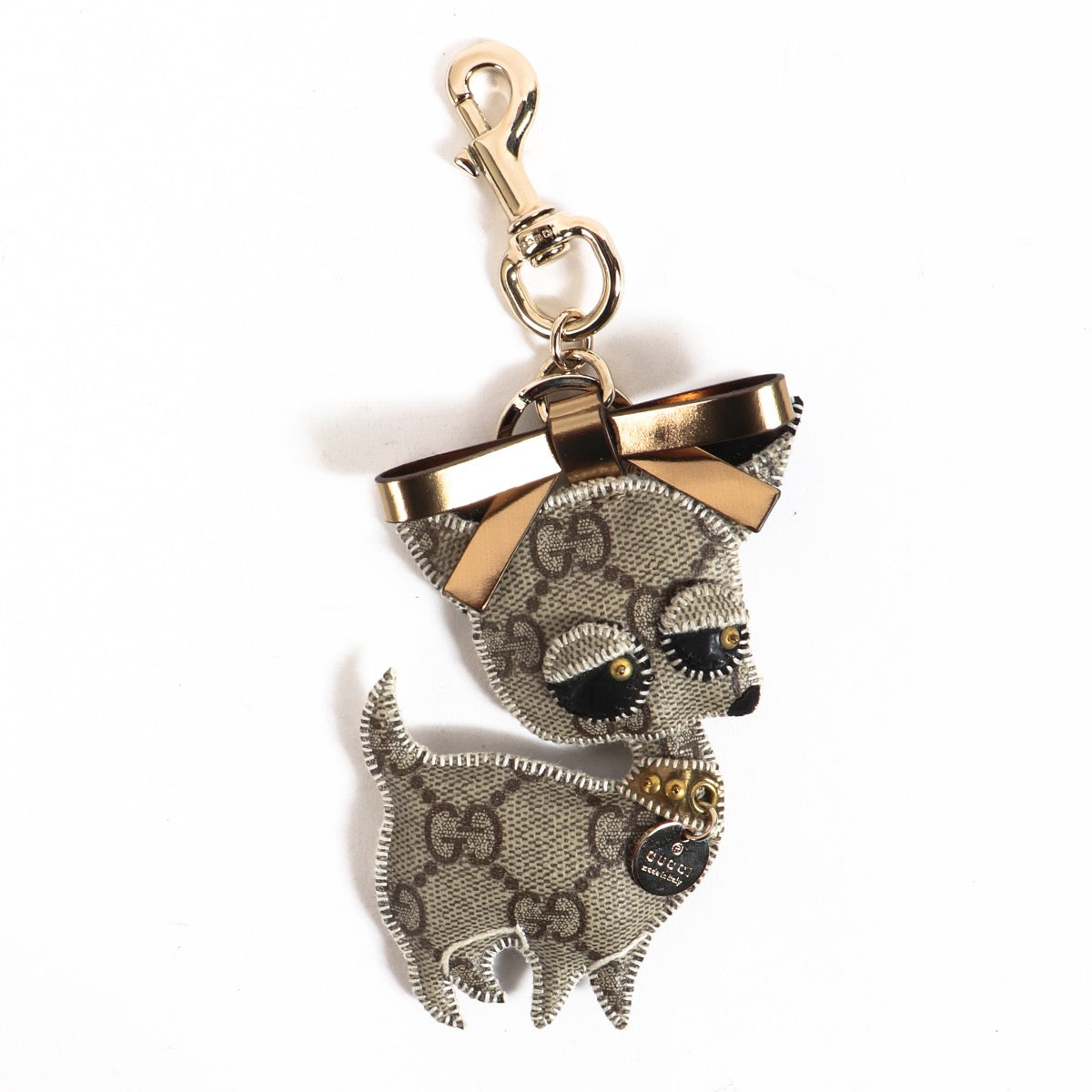 Shop safe online at Labellov in Antwerp this 100% authentic second hand Gucci GG Supreme Guccioli Brando Chihuahua Keychain Charm