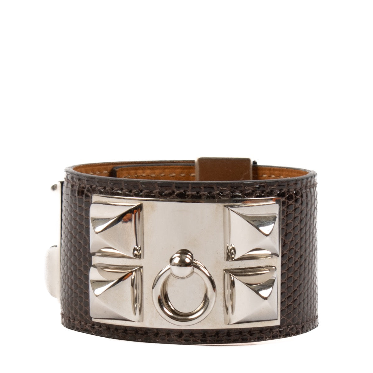 shop 100% authentic second hand Hermès Brown Lizard Collier De Chien Bracelet - Size T4 on Labellov.com