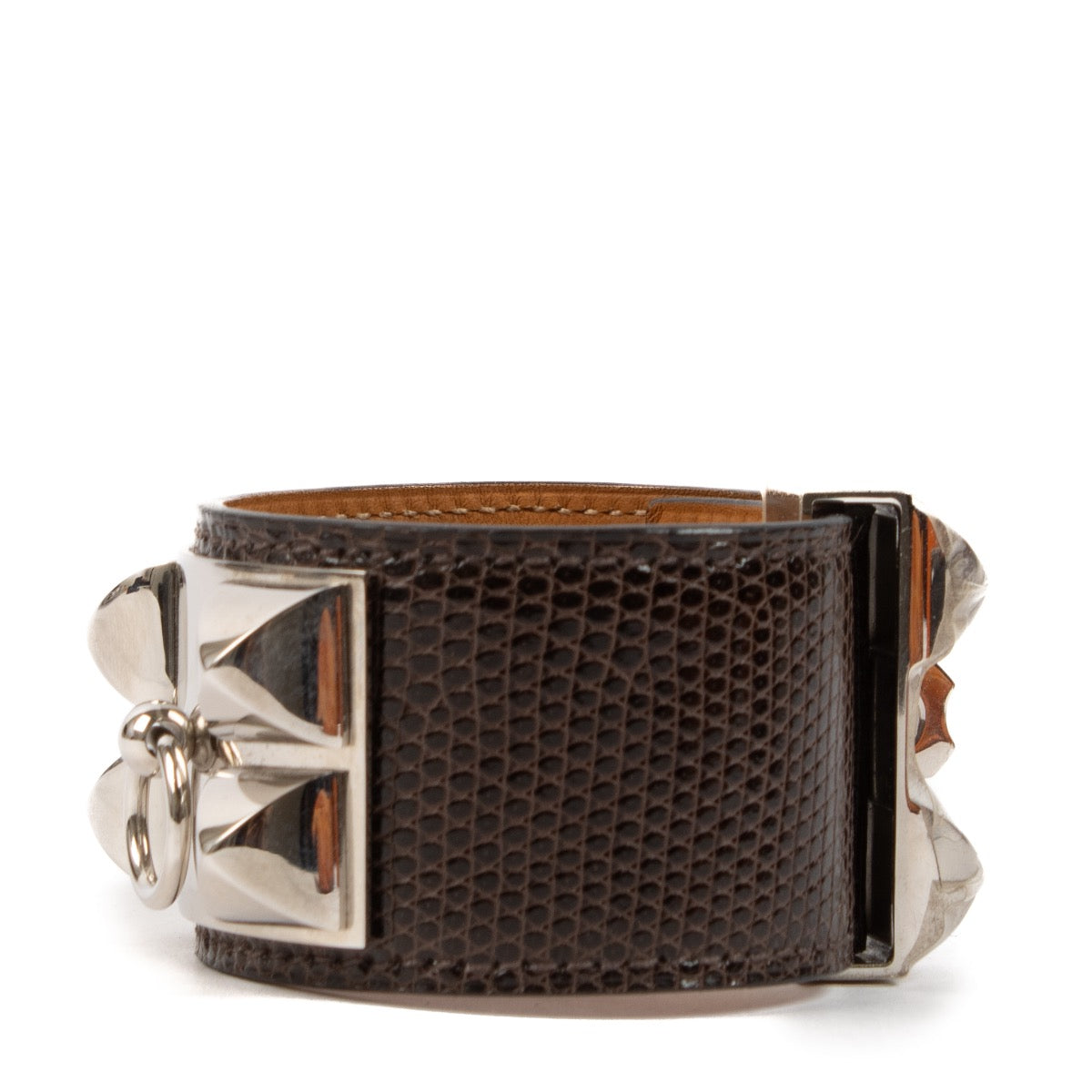 shop 100% authentic second hand Hermès Brown Lizard Collier De Chien Bracelet - Size T4 on Labellov.com