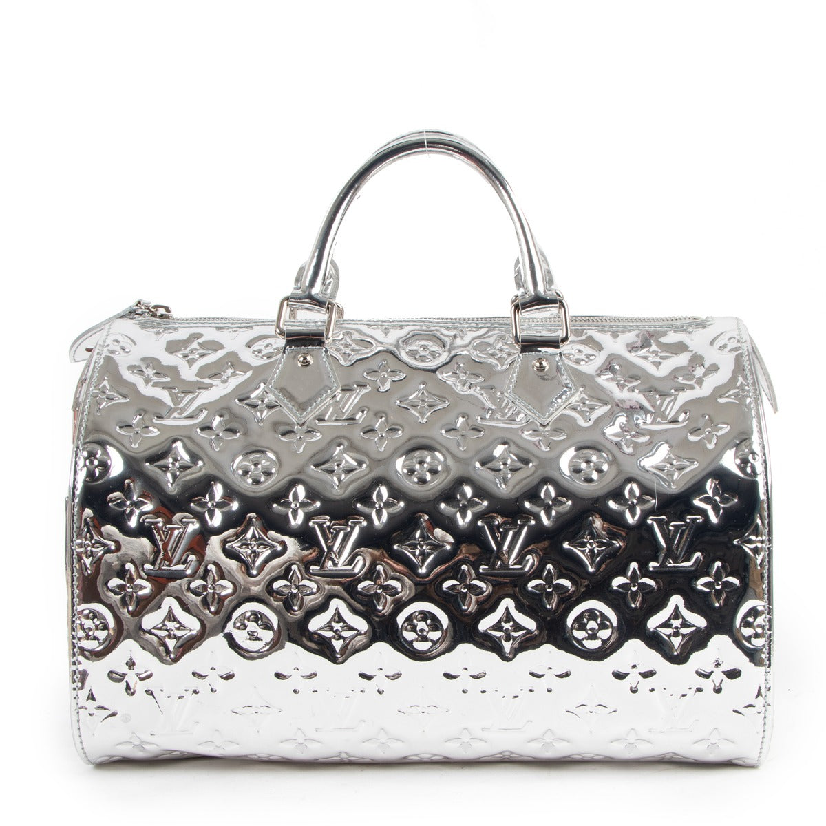 Second hand rare collector's item louis vuitton speedy 35 silver miroir monogram vinyl