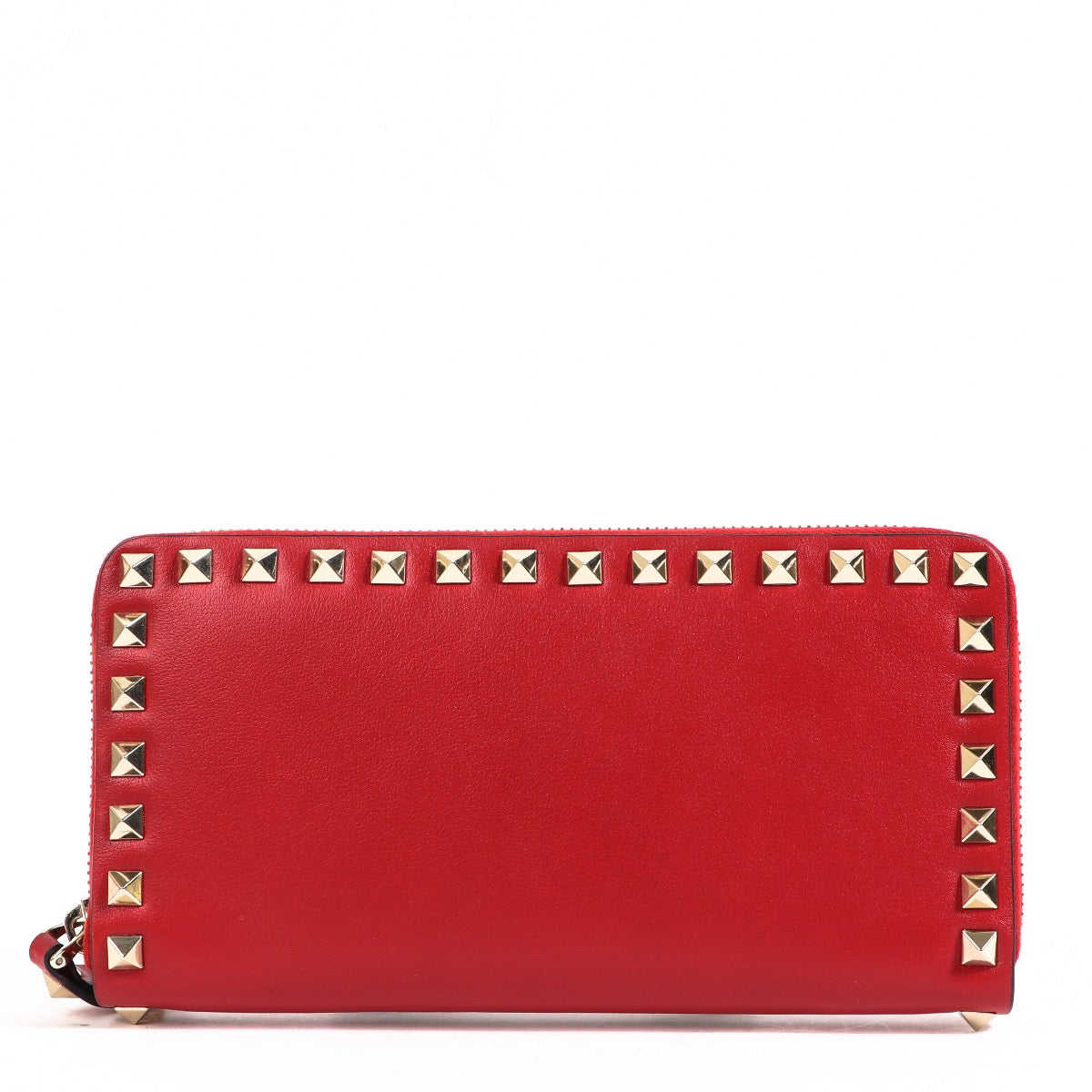 Shop safe online at Labellov in Antwerp this 100% authentic second hand Valentino Garavani Red Rockstud Zipper Wallet