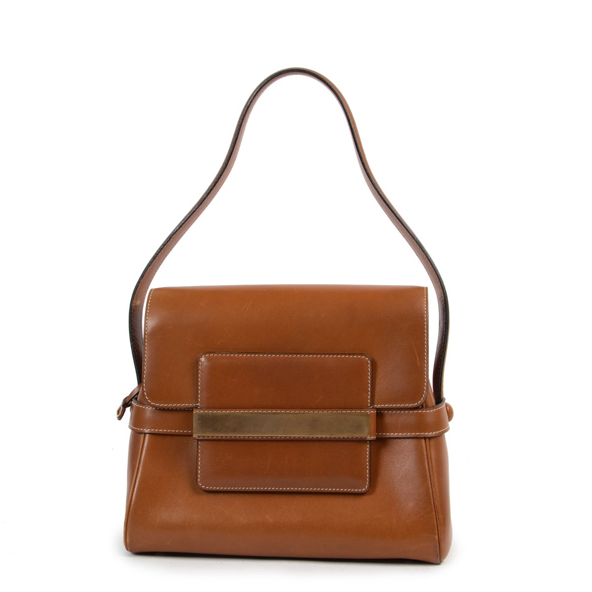 Shop safe online 100% authentic second hand Delvaux Cognac Leather Shoulder Bag at Labellov in Antwerp.