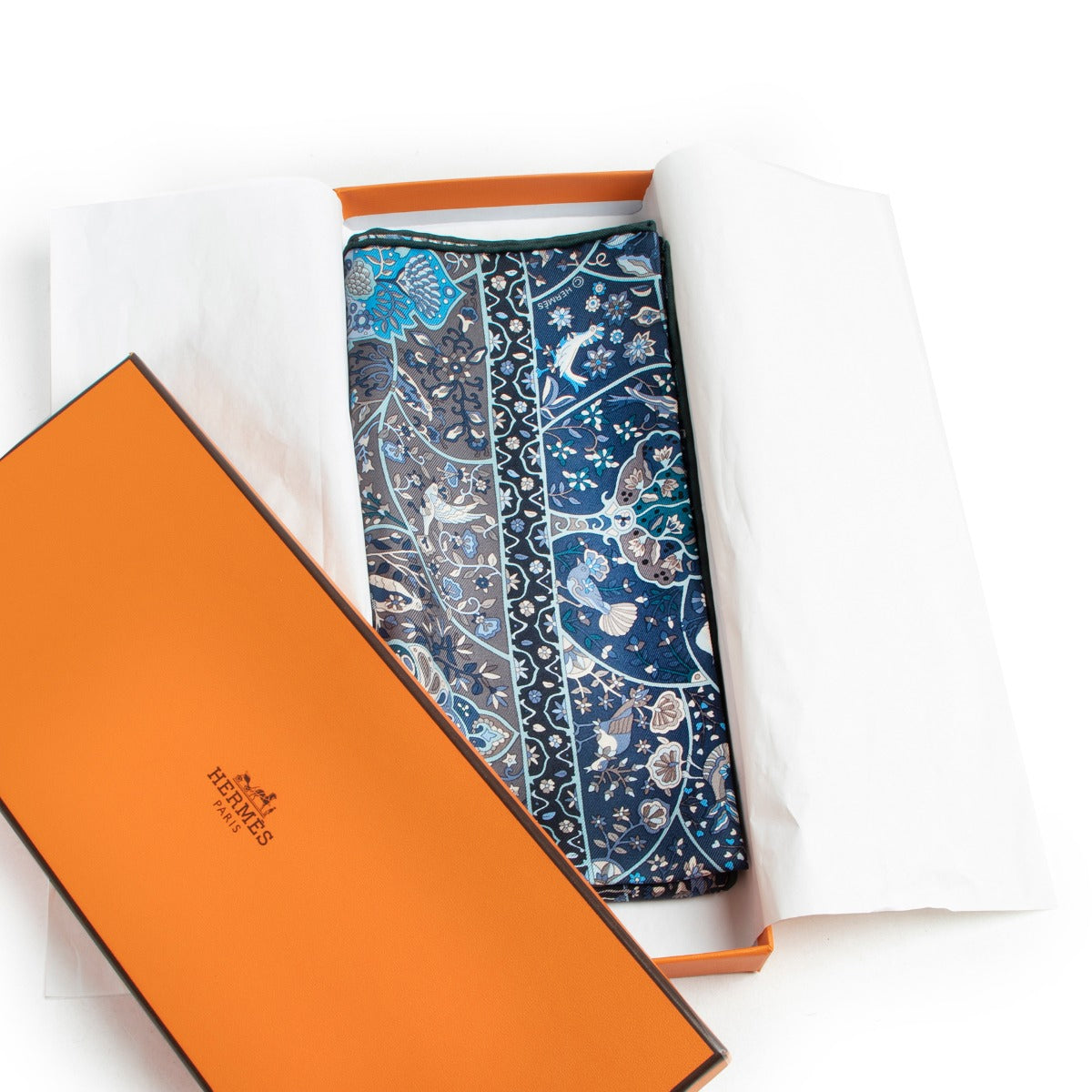 Hermès Blue Silk Scarf Pochette on Labellov, Worldwide Shipping