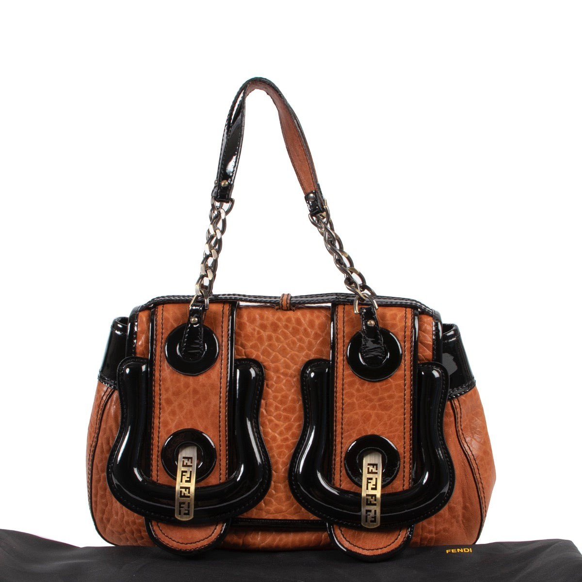Shop safe online at Labellov in Antwerp this 100% authentic second hand Fendi Brown And Black B Bag in very good condition at the right price