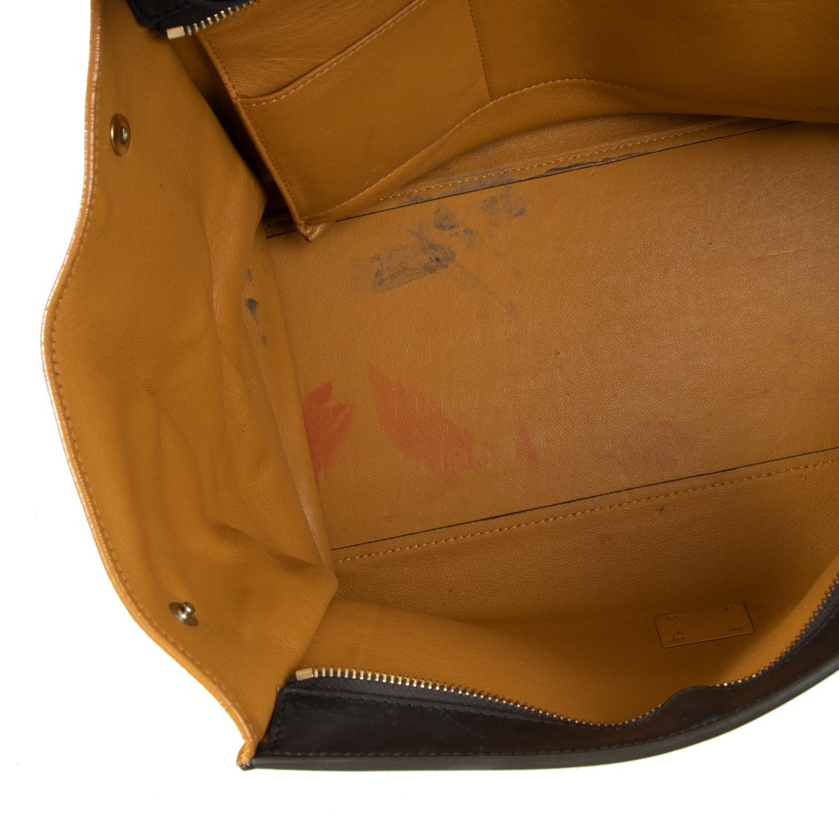Celine Brown Calfskin & Orange Suede Medium Trapeze Top Handle Bag