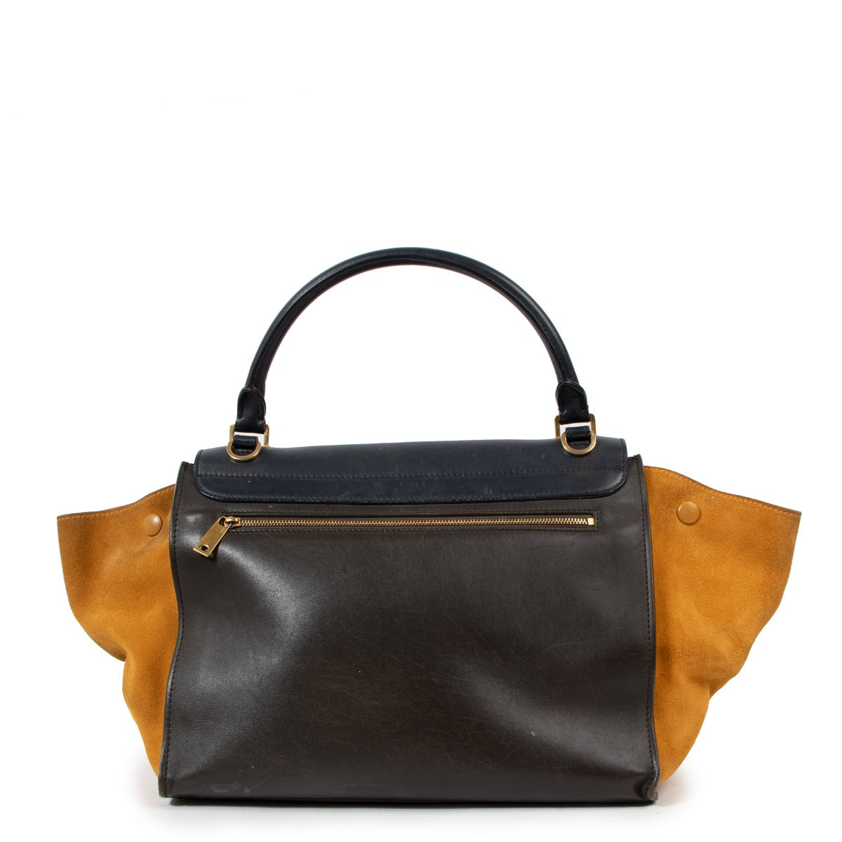 Celine Brown Calfskin & Orange Suede Medium Trapeze Top Handle Bag