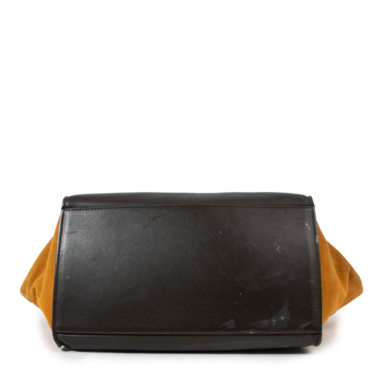 Celine Brown Calfskin & Orange Suede Medium Trapeze Top Handle Bag