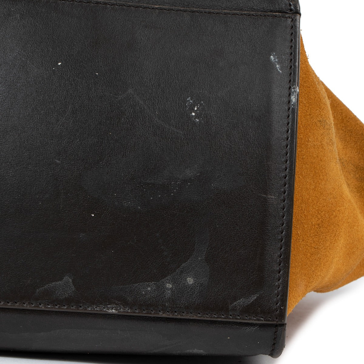 Celine Brown Calfskin & Orange Suede Medium Trapeze Top Handle Bag