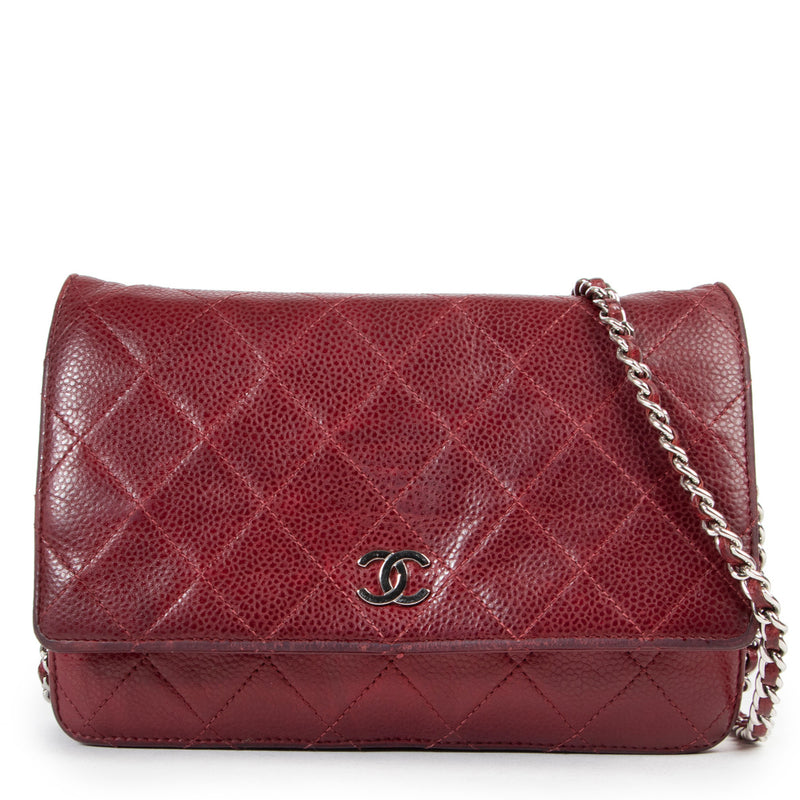Chanel Bordeaux Caviar WOC Portemonnee op Ketting PHW