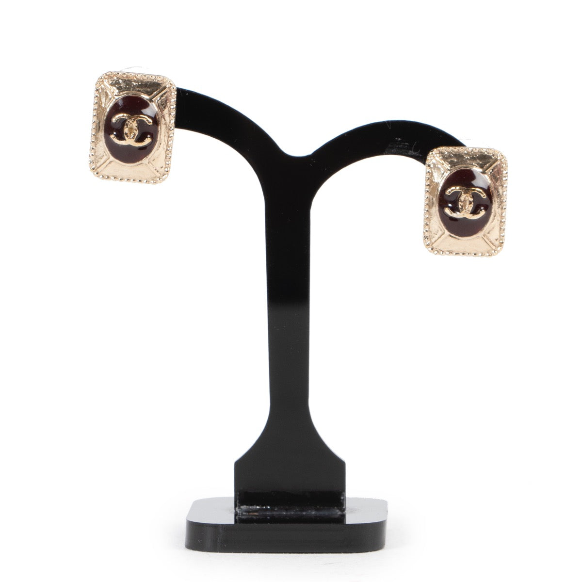 Shop safe online authentic vintage Chanel Black & Gold Stud Earrings at the right price at Labellov.com.