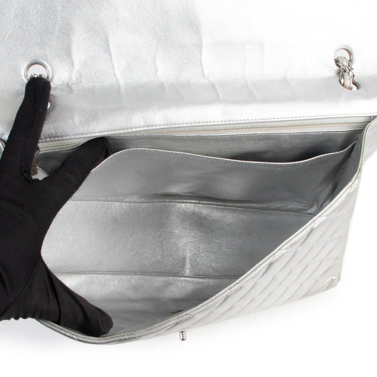 Chanel Zilver Lamsleren Maxi Classic Kleptas