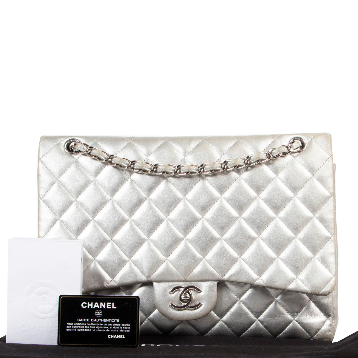 Chanel Zilver Lamsleren Maxi Classic Kleptas