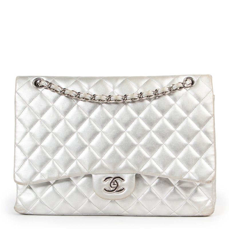 Chanel Zilver Lamsleren Maxi Classic Kleptas