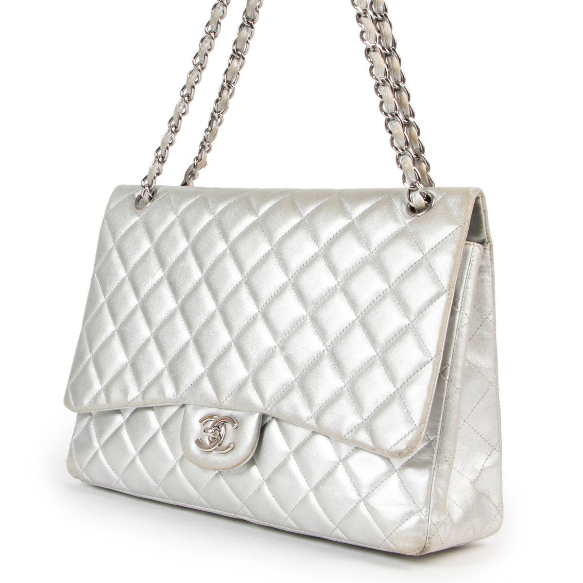 Chanel Zilver Lamsleren Maxi Classic Kleptas