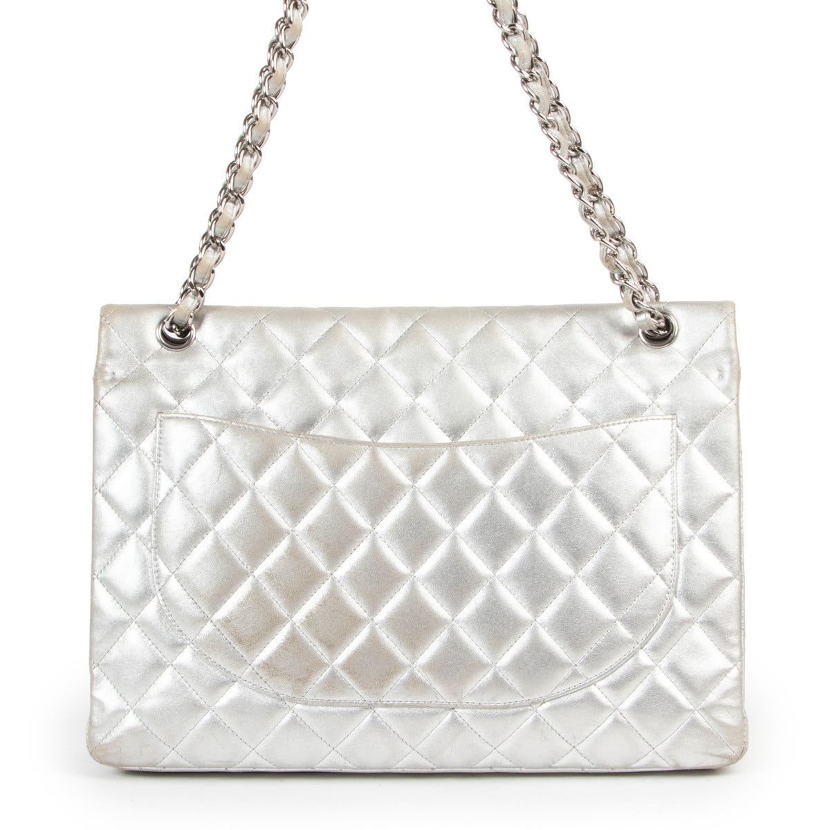 Chanel Zilver Lamsleren Maxi Classic Kleptas