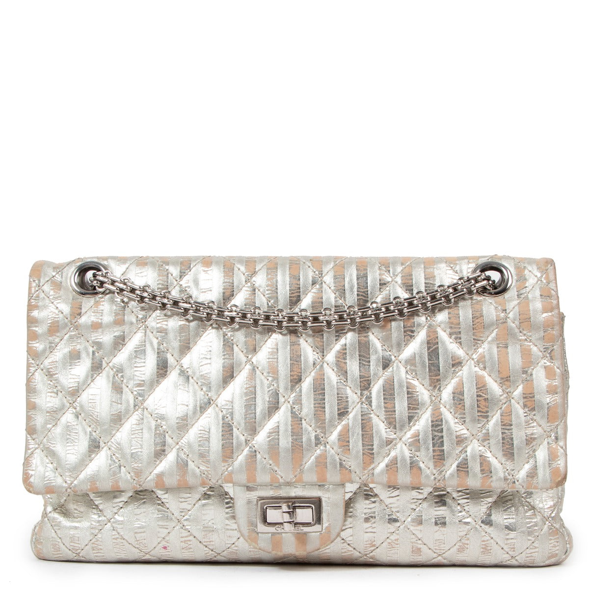 Chanel Metallic Silver Striped Reissue Large 2.55 Bag