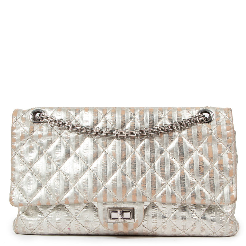 Chanel Metallic Silver Striped Reissue Large 2.55 Bag