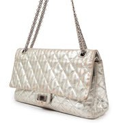 Buy an authentic second hand Chanel Silver Striped Quilted Leather Reissue 2.55 Classic 227 Flap Bag in good condition at Labellov in Antwerp.