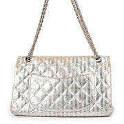 Buy an authentic second hand Chanel Silver Striped Quilted Leather Reissue 2.55 Classic 227 Flap Bag in good condition at Labellov in Antwerp.