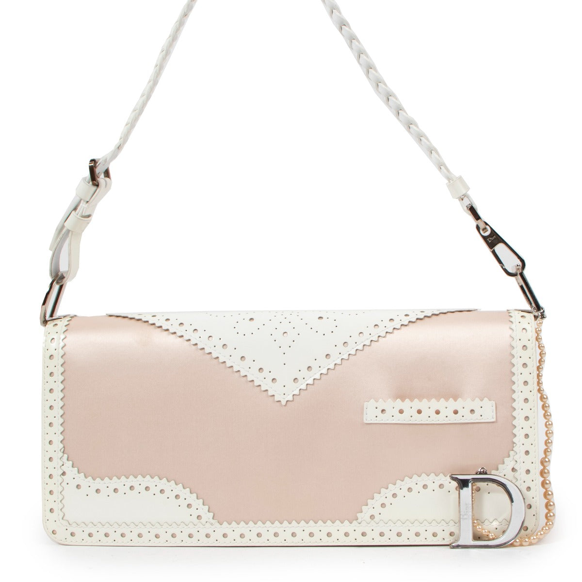 Buy an authentic second hand Christian Dior Pink And White Patent Leather D'Trick Shoulder Bag in very good condition at Labellov Antwerp.