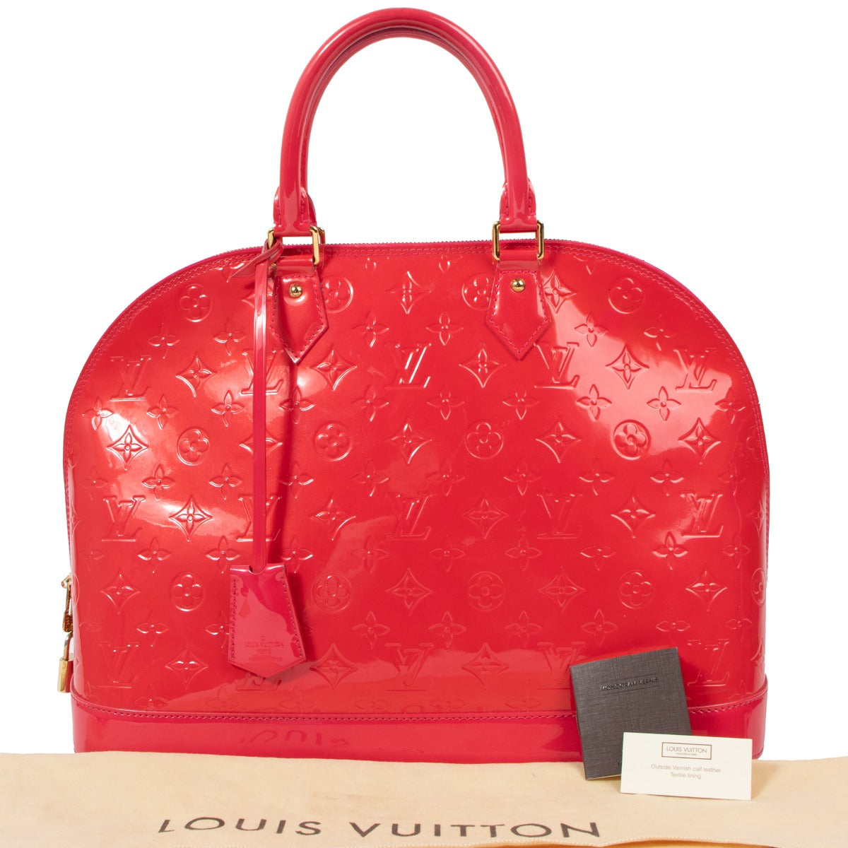 Buy an authentic second hand Louis Vuitton Rouge Grenadine Monogram Vernis Alma GM Bag in good condition at Labellov in Antwerp.