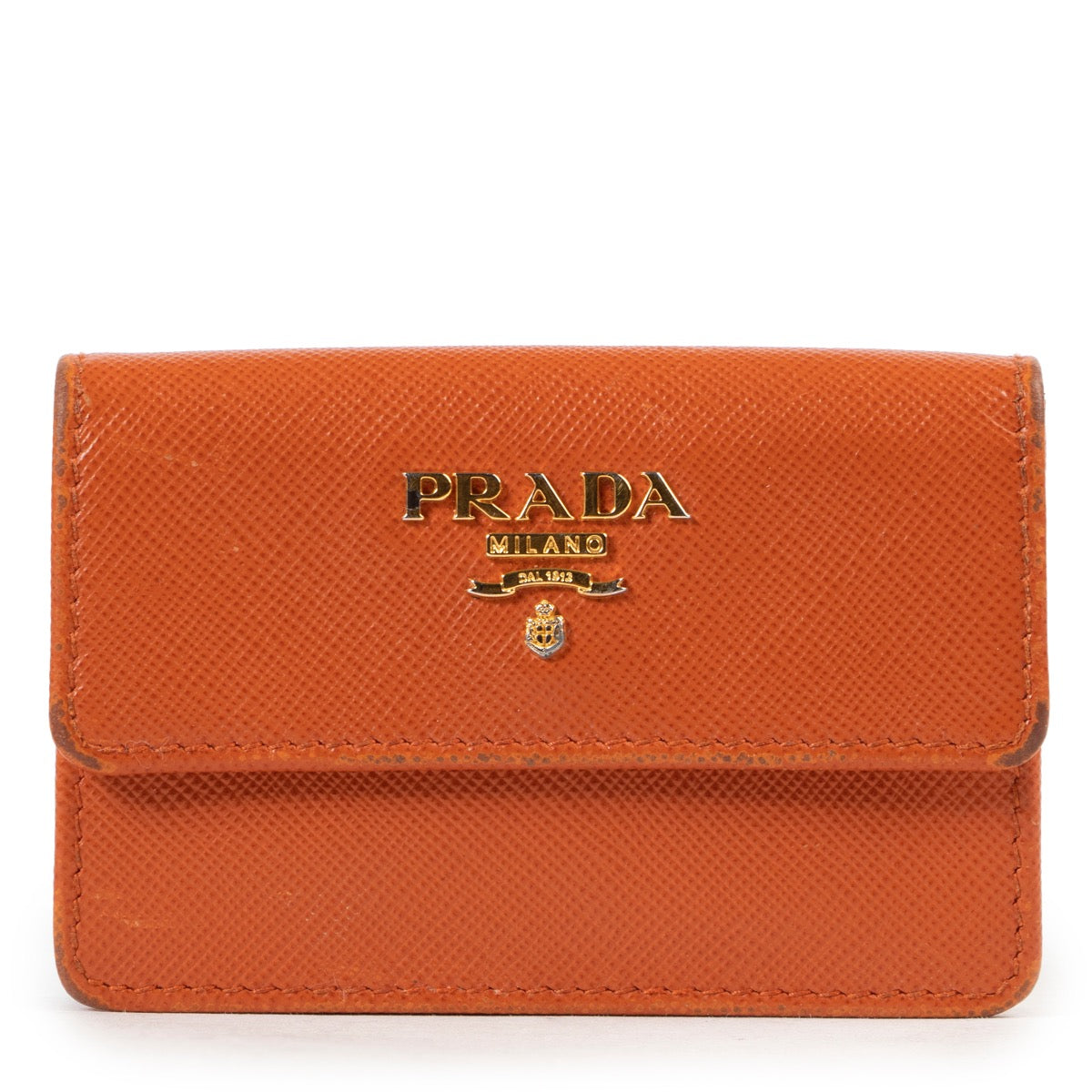 Shop safe online authentic second hand Prada Orange Saffiano Leather Card Holder at the right price at Labellov.com.