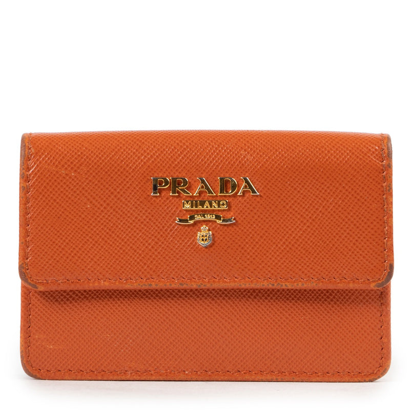 Shop safe online authentic second hand Prada Orange Saffiano Leather Card Holder at the right price at Labellov.com.