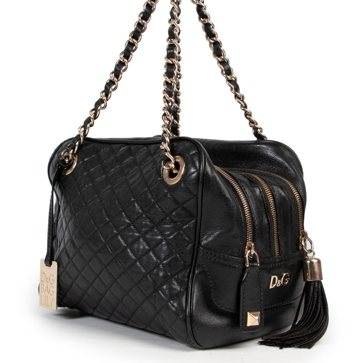 Dolce & Gabbana Black Lily Matelassé Shoulder bag