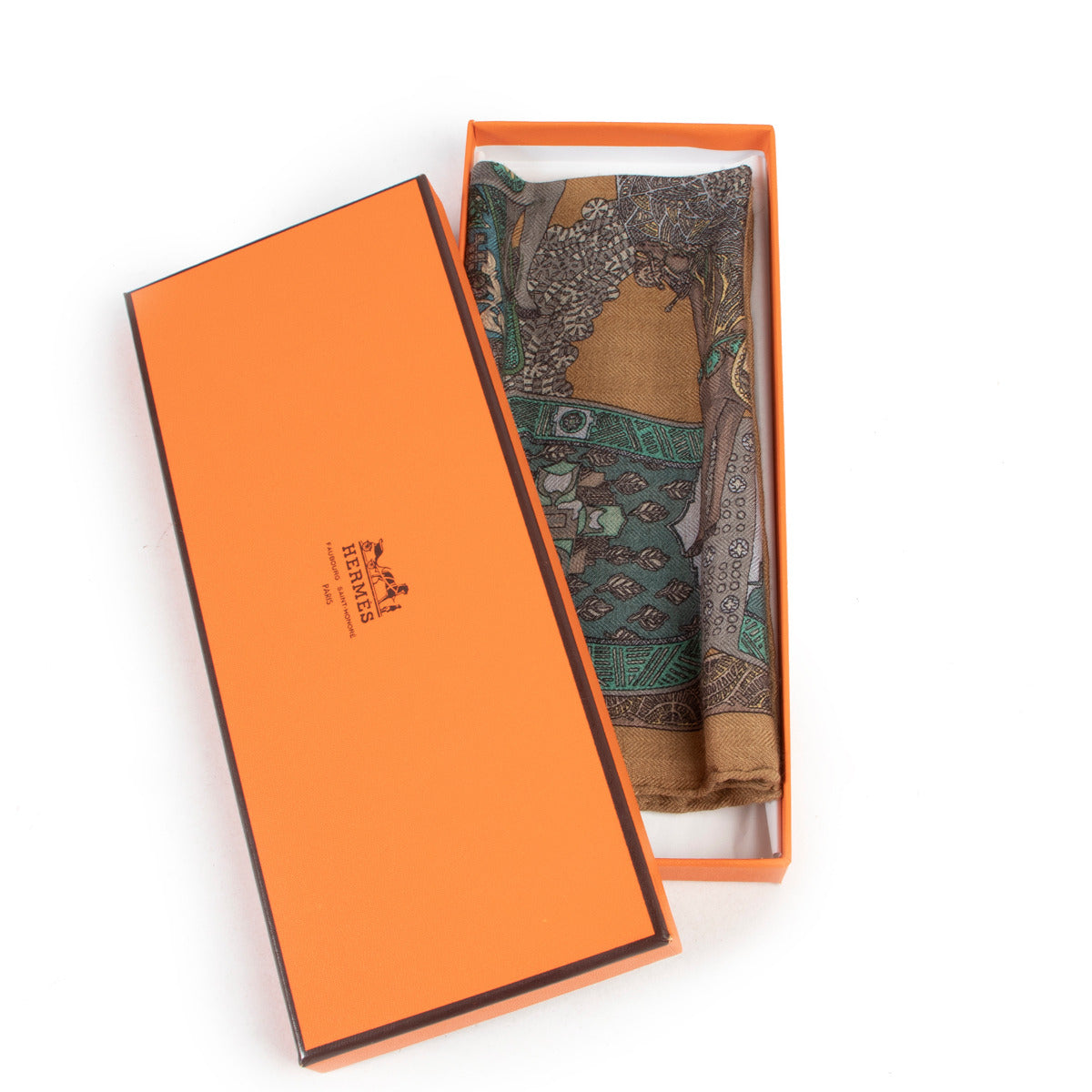 Hermès Cashmere and Silk Olive Green Small Scarf